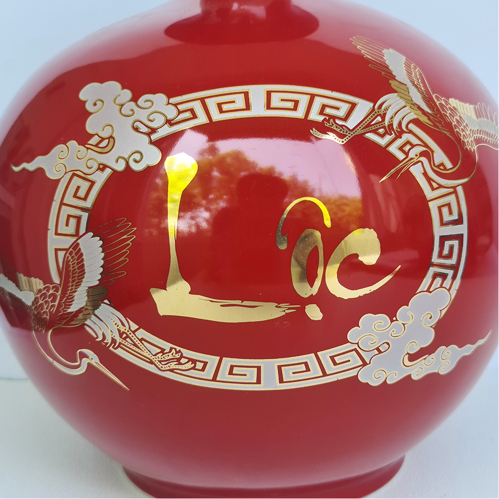 Bình Hút Lộc Gốm Sứ Đỏ Vẽ Chữ Lộc - 28 Cm - Mx