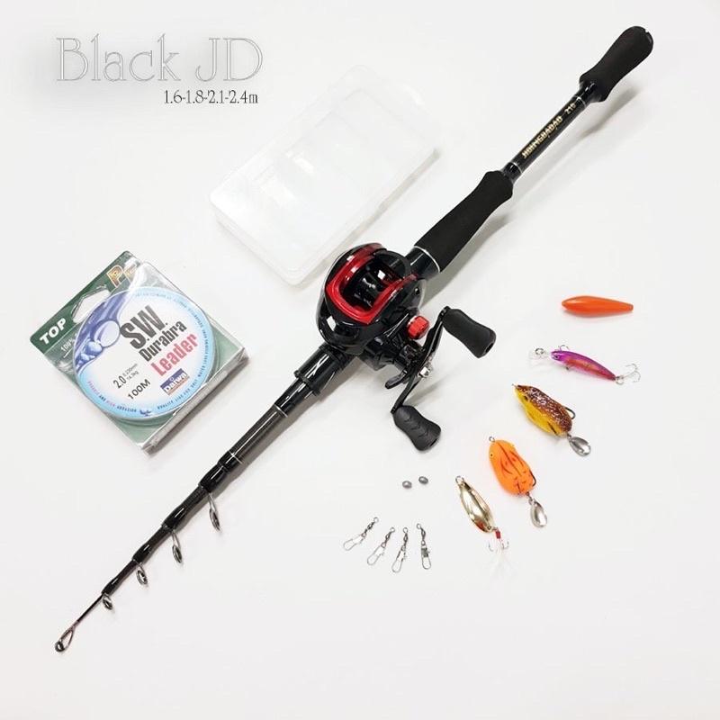 Bộ cần câu lure máy ngang rút gọn 60cm chất liệu carbon nhiều size kèm máy ngang và mồi lure