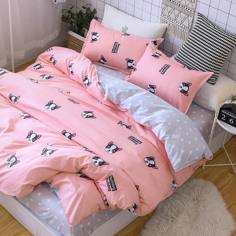 Set Chăn Ga Gối Poly Cotton Chó Hồng