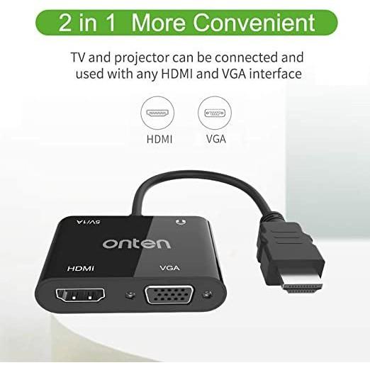 Cáp chuyển HDMI to HDMI+VGA Onten 5165hv hỗ trợ HD1080P - Bảo hành 12 tháng