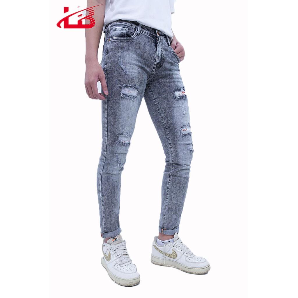 Quần jean dài nam LB co giãn rách gối, vải jean denim dày dặn QJNSHBT5143