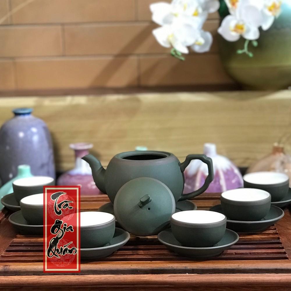 Bộ Ấm Chén Tử Sa Bát Tràng Họa Tiết Trơn Dáng Viên Châu Dung Tích 300ml AVMT 59