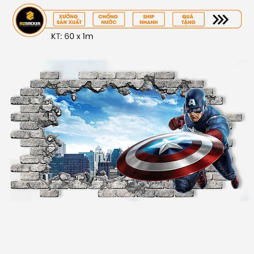 Hình Dán 3D Decor Nhà Cửa, Quán Cắt Tóc , Tiệm Cà Phê | Hình Dán 3D  Captain America