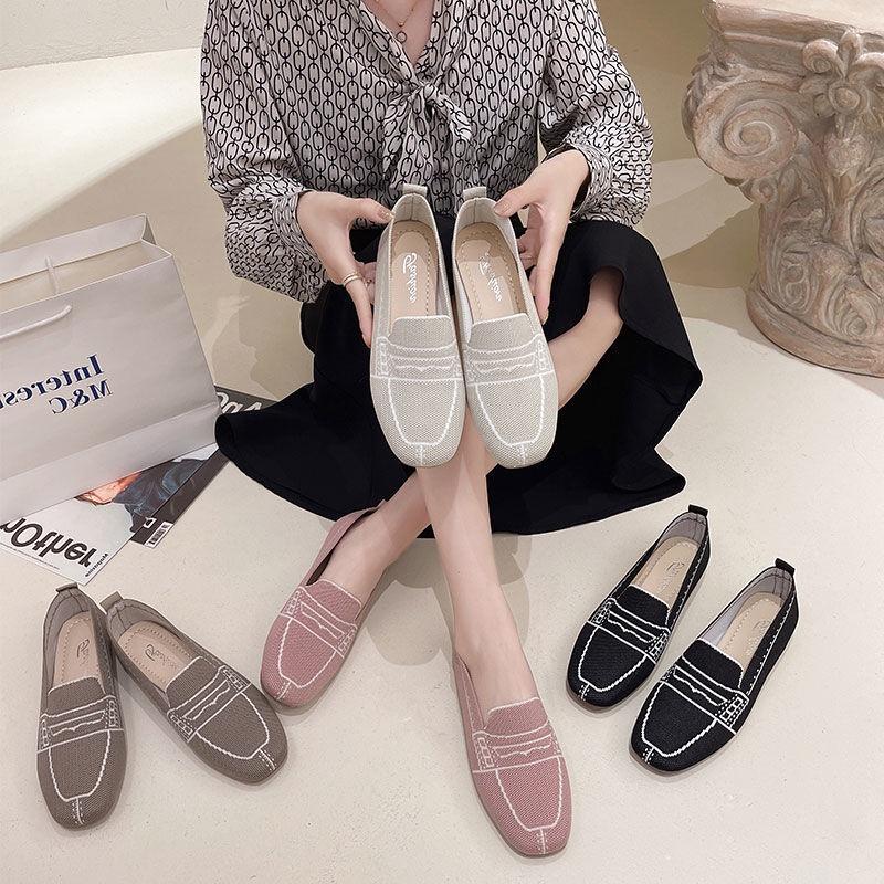 Giày Búp Bê Mũi Vuông Đế Mềm Phối Màu Thời Trang Cho Nữ