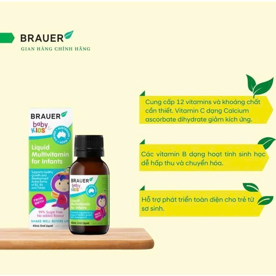 Siro Brauer hỗ trợ bổ sung Vitamin tổng hợp cho trẻ sơ sinh Liquid Multivitamin for Infants 45ml