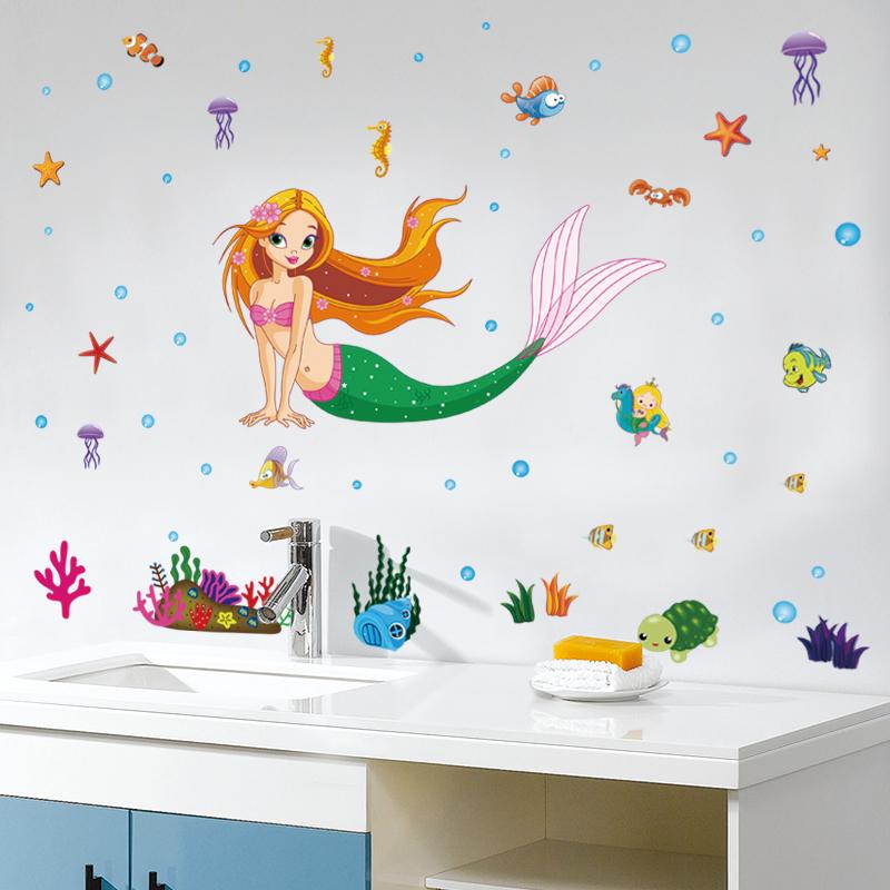 Decal dán tường kết hợp Nàng tiên cá và những người bạn LC7082+XL7159