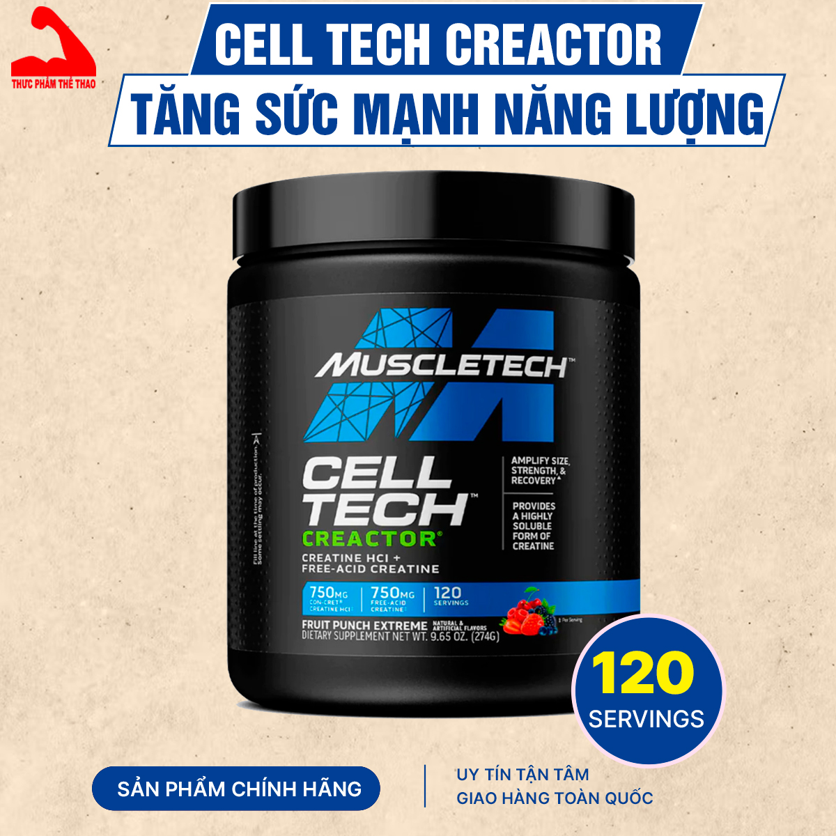 Bột Tăng Sức Mạnh, Năng Lượng CELL TECH CREACTOR - Chính Hãng Muscletech