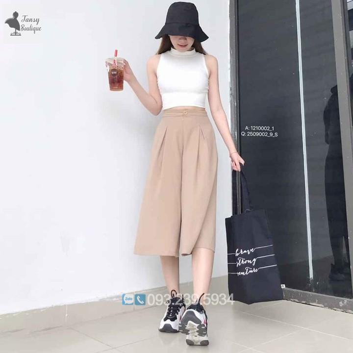 Quần ống rộng giả váy lưng cao, chất đũi hàn mát mịn