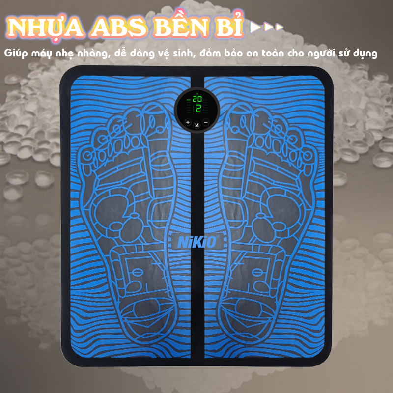 Thảm massage bàn chân xung điện Nikio NK-106 có 12 chế độ, 19 cường độ matxa, thúc đẩy lưu thông máu, giảm tê bì và đau mỏi chân hiệu quả