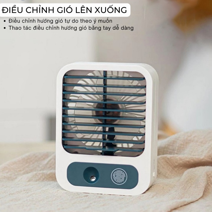 Quạt điều hoà hơi nước mini để bàn có đèn , sạc tích điện dung tích bình chứa nước 150ml