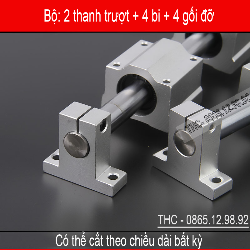 Bộ thanh trục trượt tròn phi 25mm (2 thanh SC25 dài 1 mét + 4 bi trượt SCS25UU + 4 gối đỡ SK25)