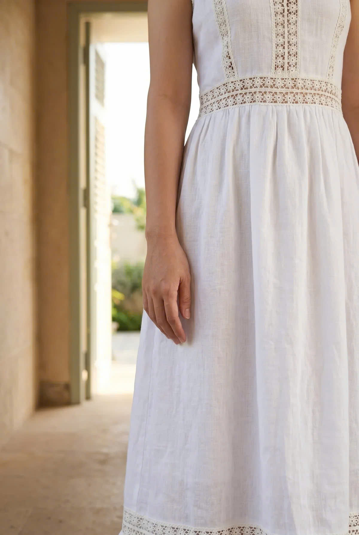 Đầm Maxi Phối Ren Linen Trắng Minh Duyên Dre237 Thời trang Hity