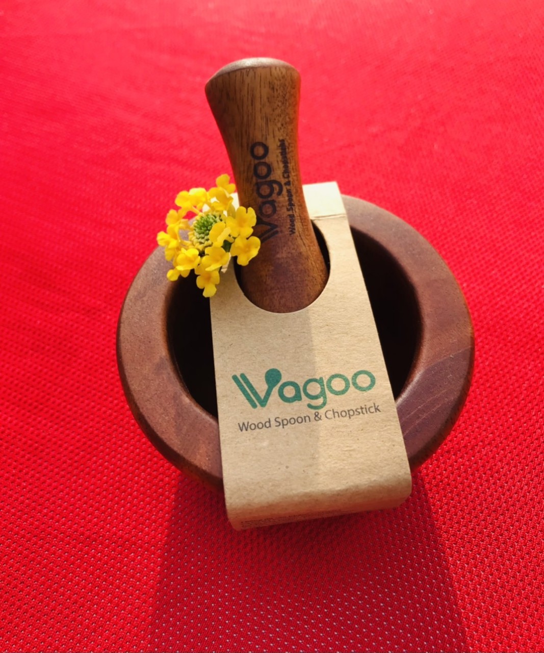 Bộ Chày Cối Làm Bằng Gỗ Xà Cừ - VAGOO - Làm Thủ Công Chống Thấm, Chống Ẩm Mốc, An Toàn Cho Sức Khoẻ - Hàng Chính Hãng