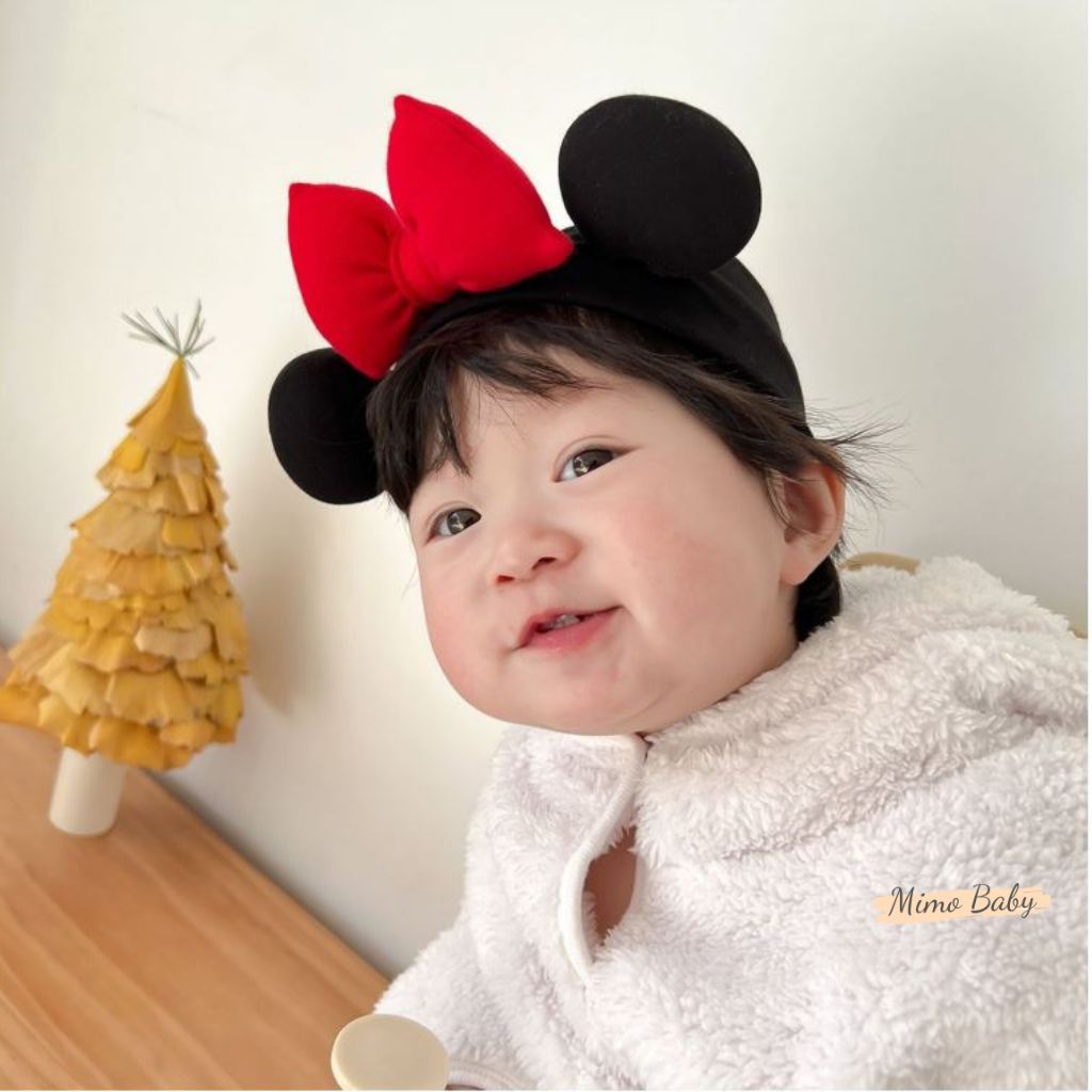 Băng đô che thóp cotton đính nơ đỏ phồng đáng yêu cho bé BD74 Mimo Baby