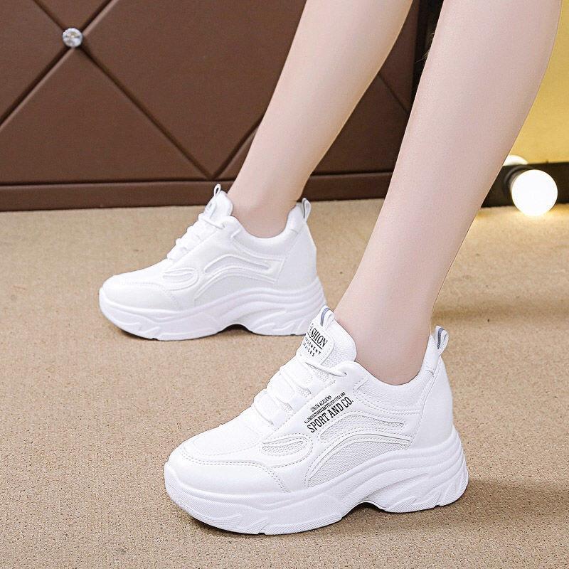 Giày Thể Thao Nữ Độn Đế, Sneaker Tăng Chiều Cao Chất Liệu Da Sang Xịn Mang Êm Chân