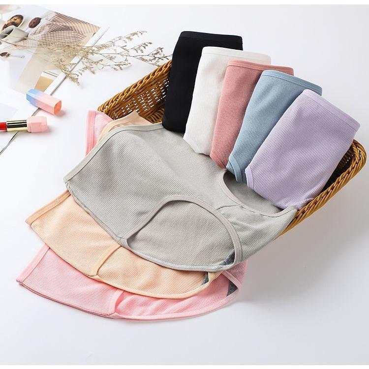 Quần lót nữ CẠP CAO cotton gân tăm, ôm dáng, mềm mịn thoáng Khí, thấm hút mồ hôi tốt, vải dày dặn Women Trắng - Da