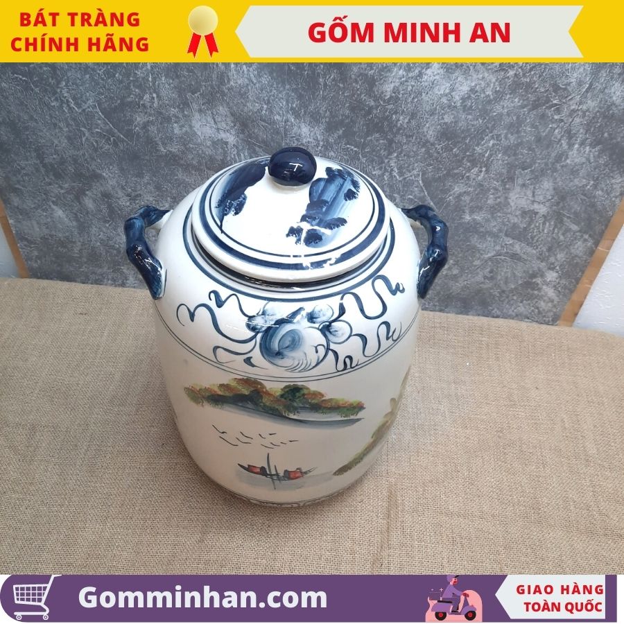 Hũ Đựng Gạo Chum Đựng Gạo Tài Lộc Gốm Bát Tràng dung tích 30l, đựng 25kg gạo- Gốm Minh An