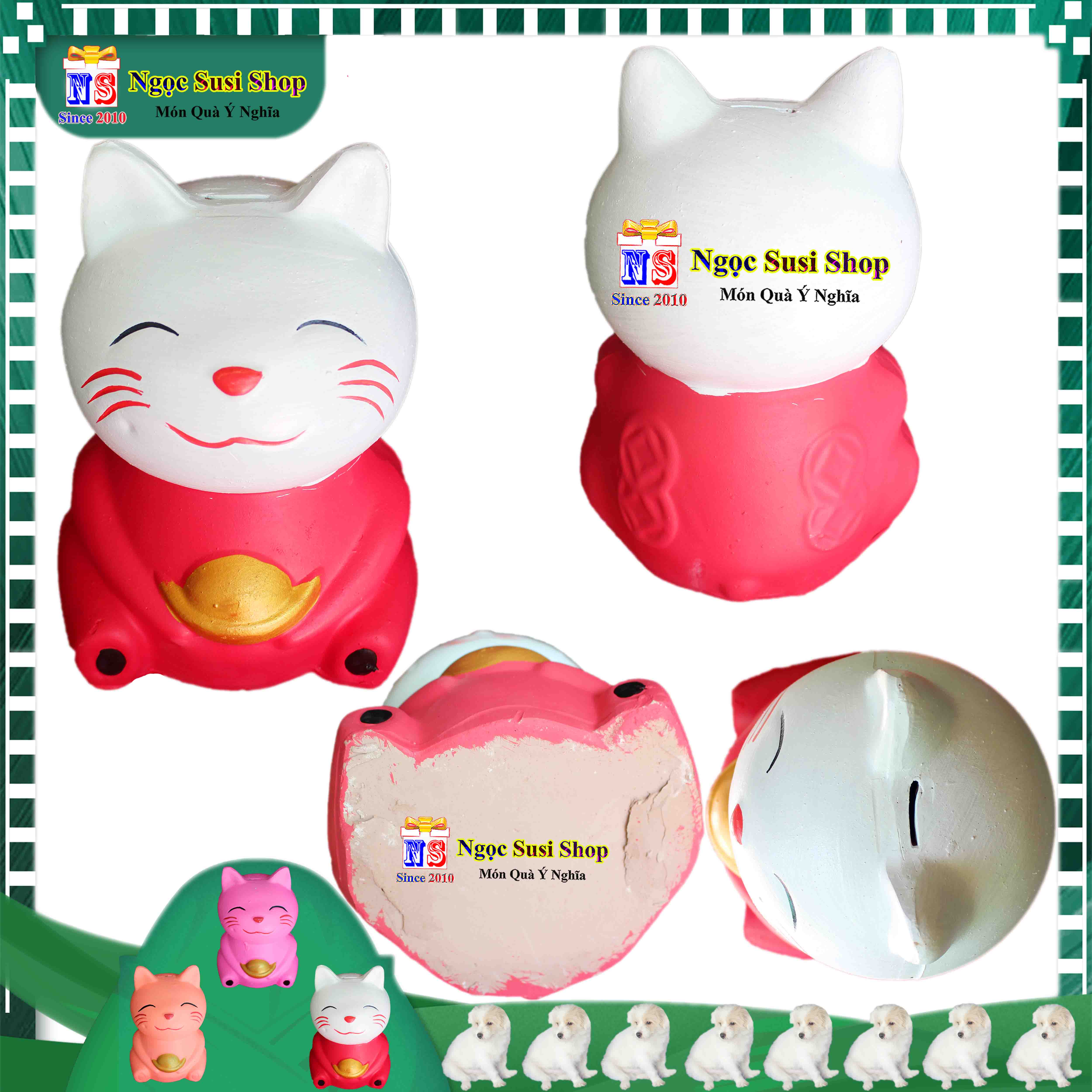 CON HEO ĐẤT HÌNH CON MÈO ÔM CỤC VÀNG DÙNG BỎ ỐNG TIẾT KIỆM - LỢN ĐẤT HÌNH CON MÈO TIẾT KIỆM ĐỘC LẠ GIAO NGẪU NHIÊN MÀU