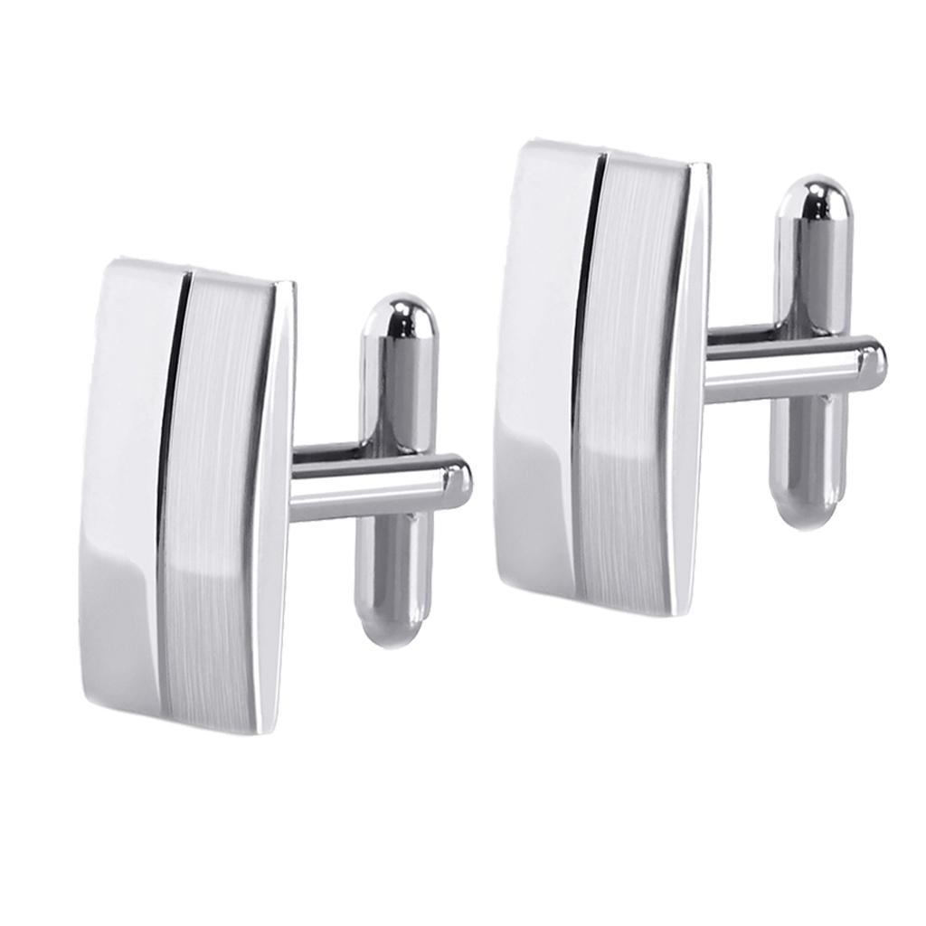 2-6pack Rectangle Brass Brushed Silver Cufflink Mens Formal Business Wedding
