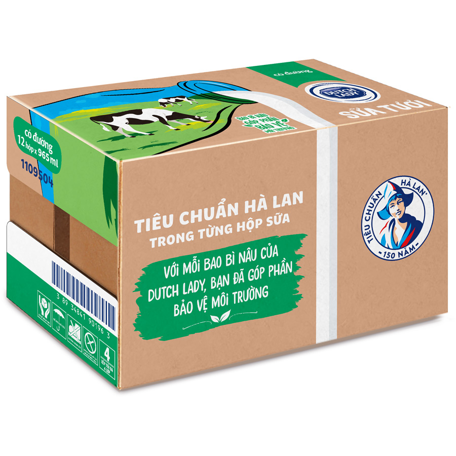 Thùng 12 Hộp Sữa Tươi Tiệt Trùng Dutch Lady Cô Gái Hà Lan Có Đường (12 X 965ML)