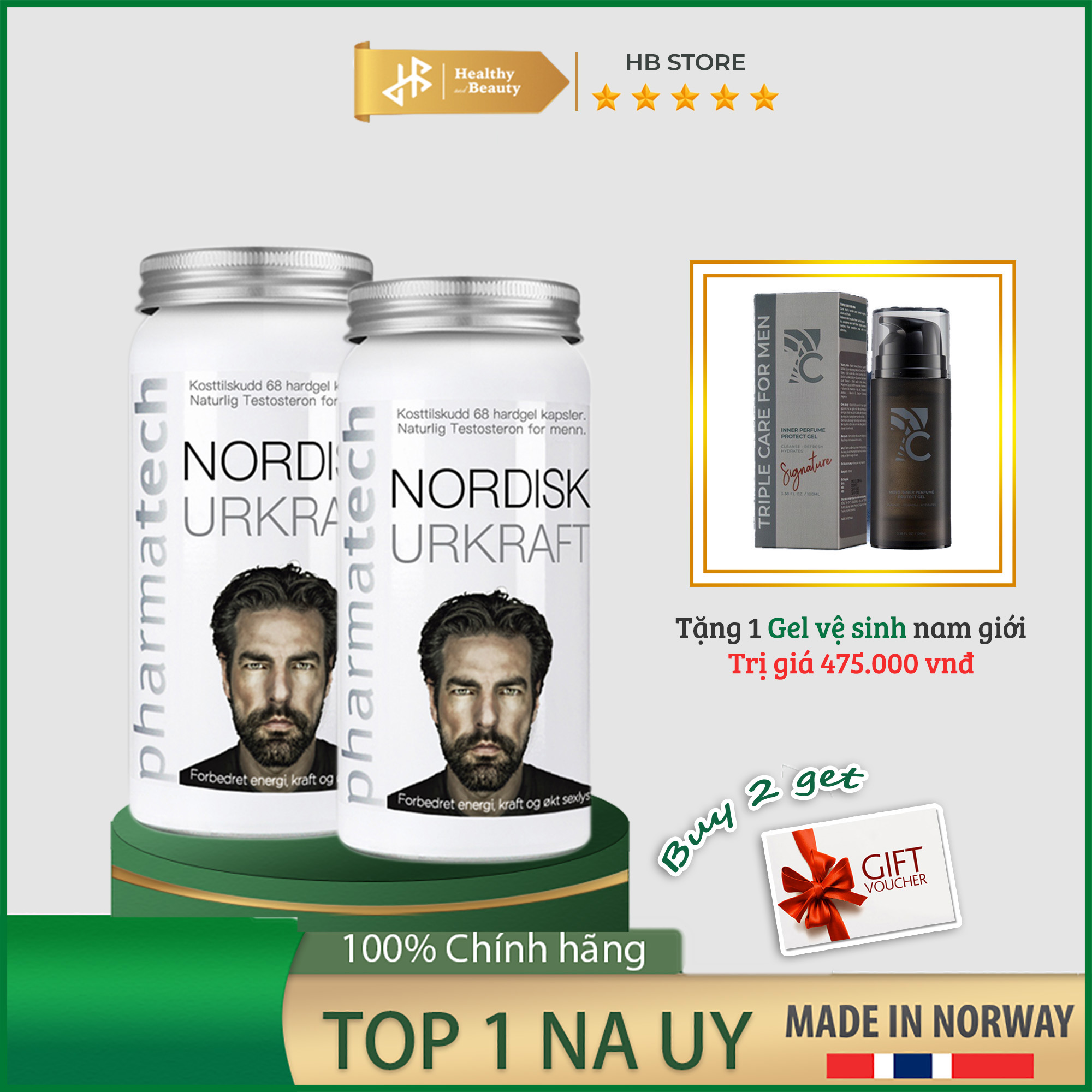 Combo Viên uống hỗ trợ sinh lý nam Nordisk Urkraft lọ 68 viên