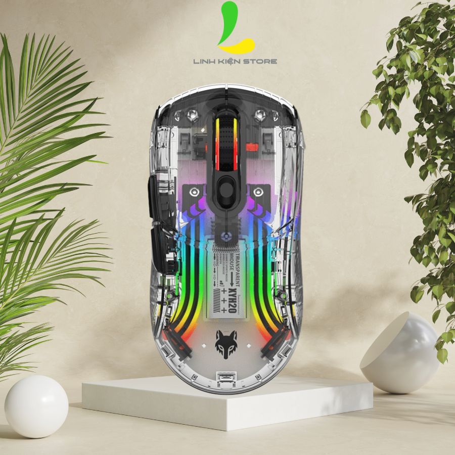 Chuột chơi game không dây XUNFOX XYH20 - Chuột gaming 3 chế độ kết nối, thiết kế trong suốt với đèn led RGB độc đáo - Hàng nhập khẩu