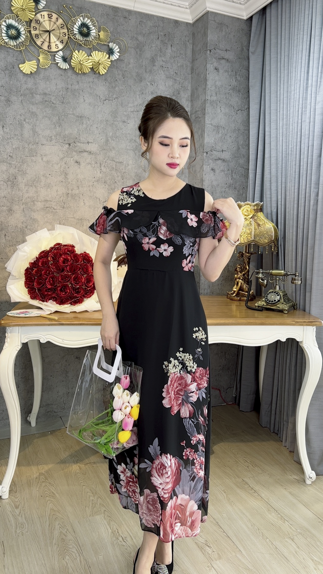 Đầm Suông Trung Niên [ Linh Trà ] (TM 745) Vải Voan Chiffon Cao Cấp Cho Mẹ Đi Làm Đi Tiệc Đi Chơi Trang Nhã Bigsize