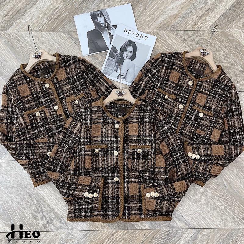 Áo khoác dạ tweed nâu tây hàng chuẩn SDD
