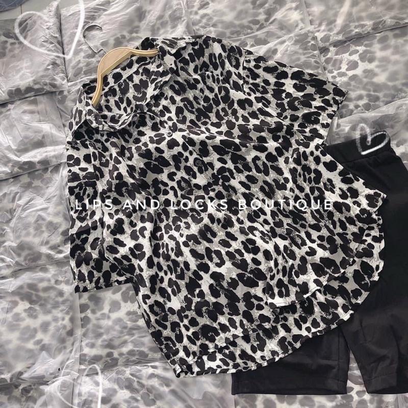 Set Áo Sơ Mi Beo Kèm Quần Legging Lửng - Kèm Hình Thật