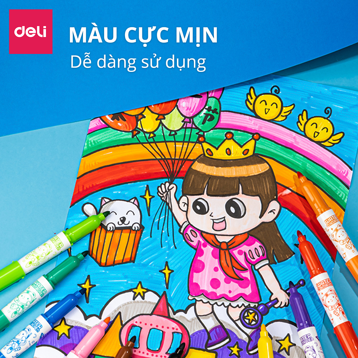 Hộp Bút Màu Tô Vẽ Tranh Cho Bé Đầy Đủ Các Dạng Màu Deli - Kèm Sticker Khay Pha Màu Tẩy Bút Chì Gọt Bút Đi Nét Tranh Tô Màu - Quà Tặng Cho Bé 