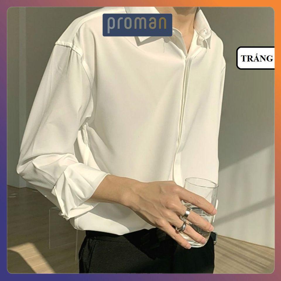 Áo sơ mi nam dài tay cổ bẻ dáng ôm Hàn Quốc, Áo sơ mi nam dấu cúc vải lụa thái cao cấp chống nhăn SM02 PROMAN