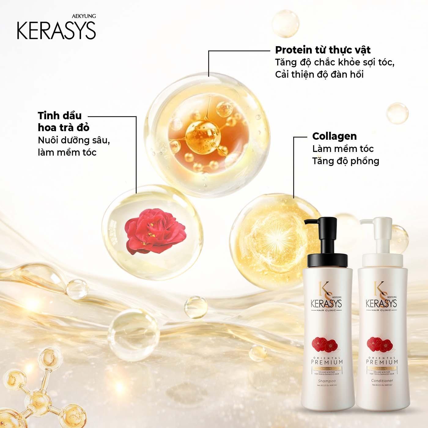 Dầu xả Aekyung Kerasys Oriental Premium Red Camellia EX Volumizing Repair Conditioner (Dưỡng tóc bồng bềnh - Dành cho tóc hư tổn, mỏng xẹp) 600 ml