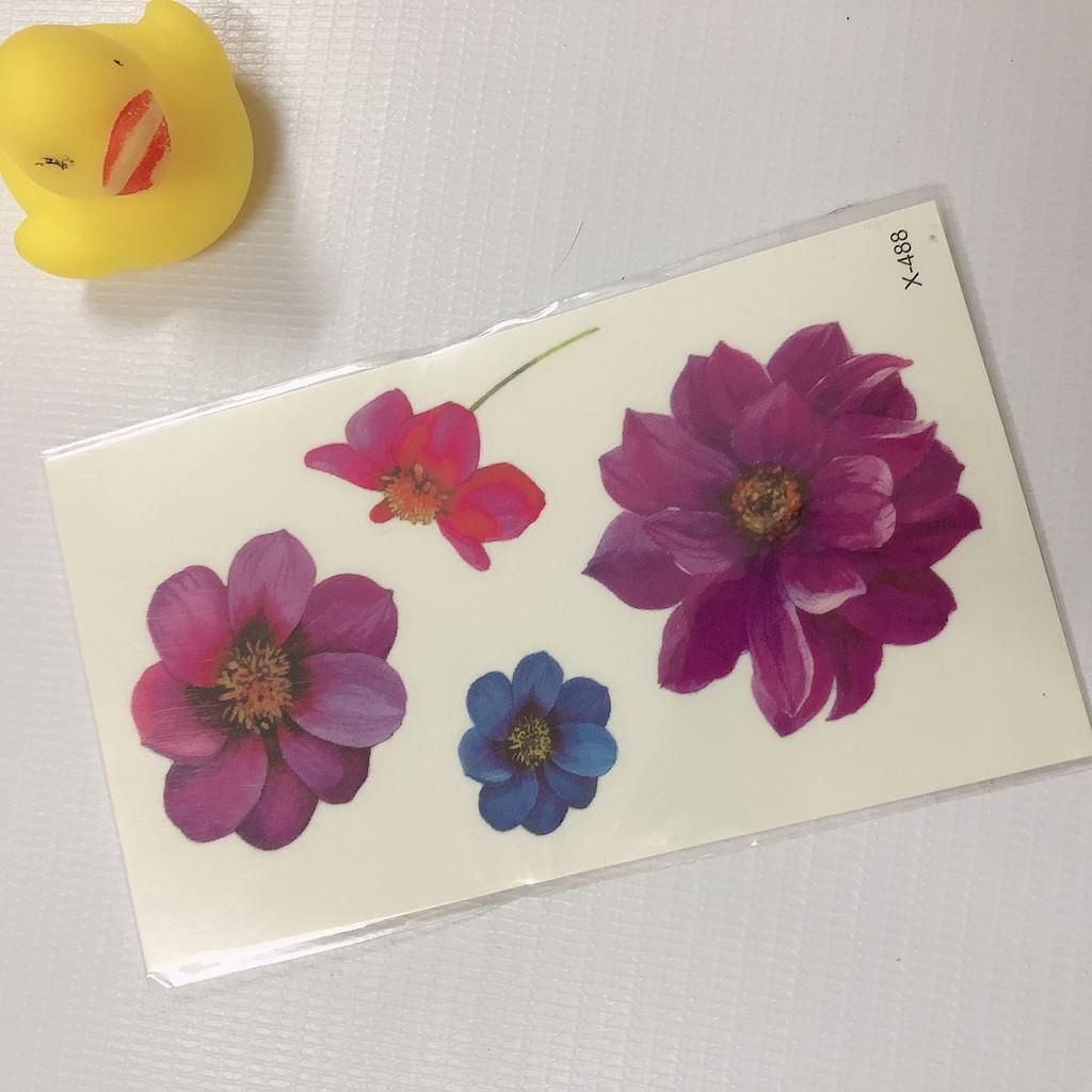 Hình xăm dán bông hoa mẫu đơn tím 10x6cm- mua 5 tặng 1 mini xinh