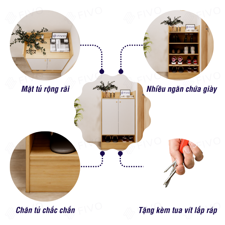 Tủ Giày Dép Gỗ Chống Ẩm Cao Cấp 4 Tầng FIVO FS51, Thiết Kế Hiện Đại, Ngăn Chứa Rộng Rãi, Đựng Được Mọi Loại Giày Dép - Ngang 60cm