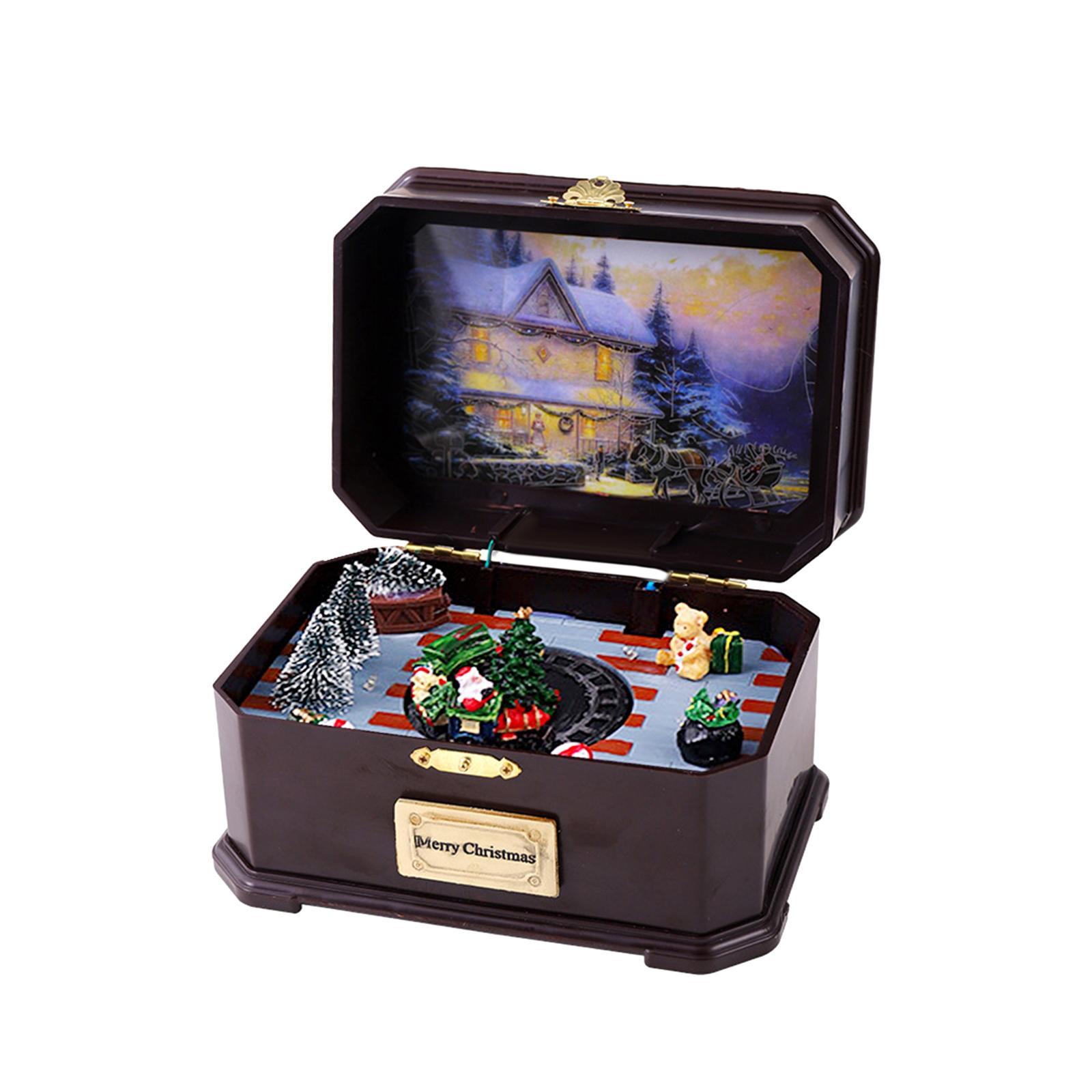Xmas Music Box Decor Christmas Retro Creative Glow Tabletop Luminous Musical Box for Home Decoration Holiday Party