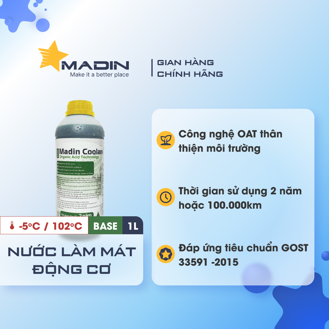 Nước làm mát ô tô, xe máy, động cơ Madin Coolant Base 20% Mono Ethylen Glycol