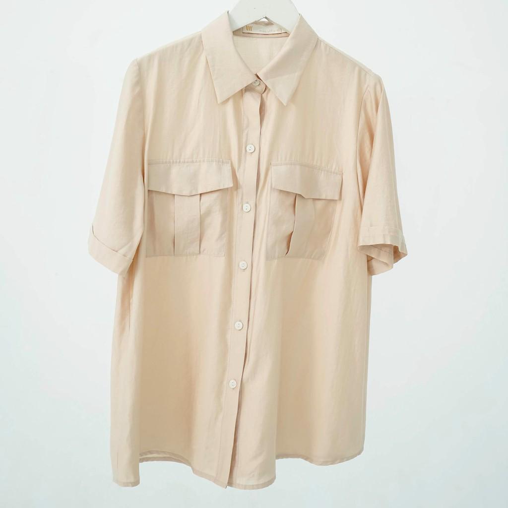 Áo sơ mi nữ công sở nữ Méo shop ngắn tay kiểu Hàn form rộng túi hộp Pocket shirt