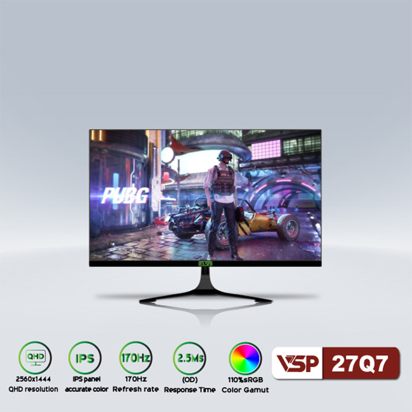 MÀN HÌNH GAMING VSP ELSA 27Q7 (27 INCH/QHD/IPS/170HZ/2.5MS) - Hàng Chính Hãng