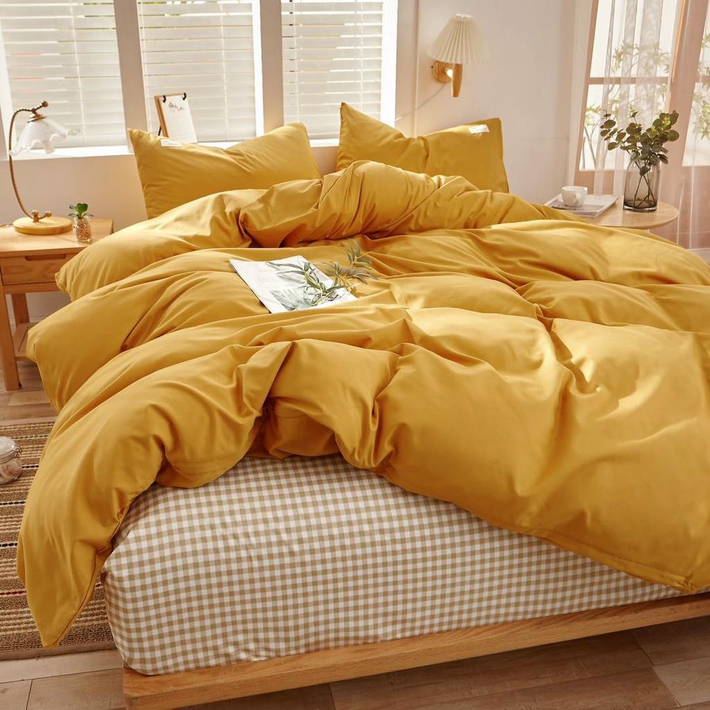 Bộ Chăn Ga và Vỏ Gối Cotton Tici Kẻ Chất Đẹp, Họa tiết Vàng Mix