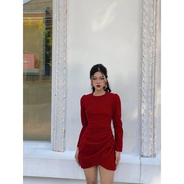 Đầm nhung giao vạt, tay dài chất nhung Hàn mềm mịn Lisa dress