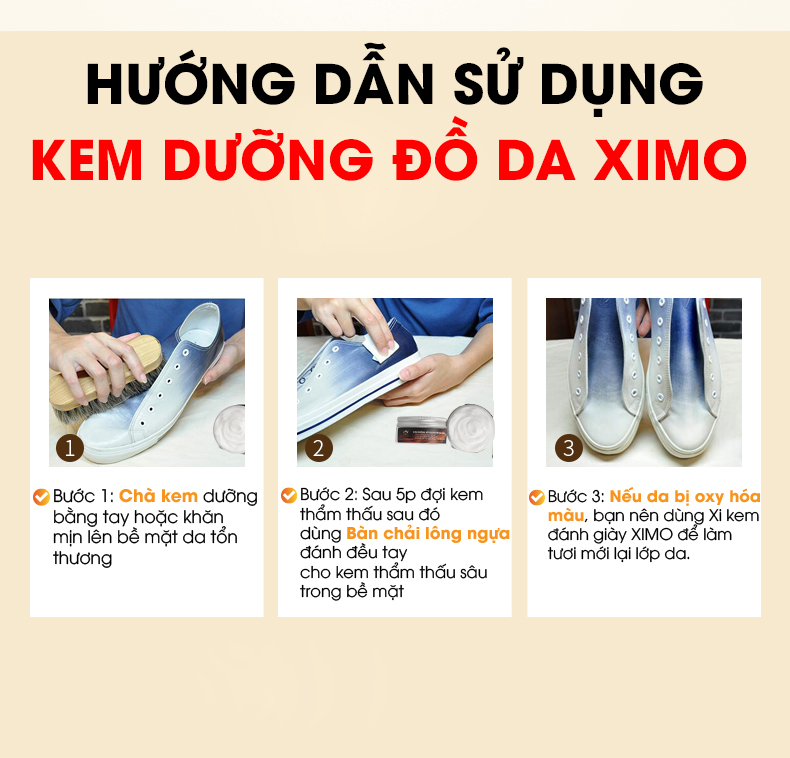 Kem dưỡng đồ da chuyên sâu XIMO, giúp tái tạo độ đàn hồi cho da giày, dưỡng áo da, túi ví, 80ml XI04