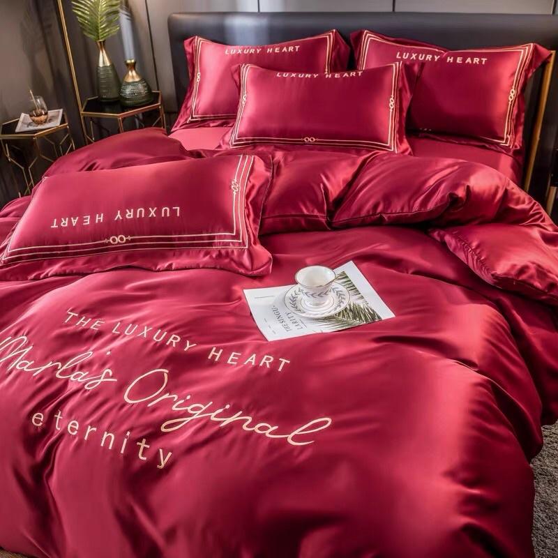 Bộ chăn ga gối phi lụa cotton luxury Heart chăn hè cao cấp. Sét chăn ga gối chất vải lụa phi bóng mềm mịn chuẩn 5 sao