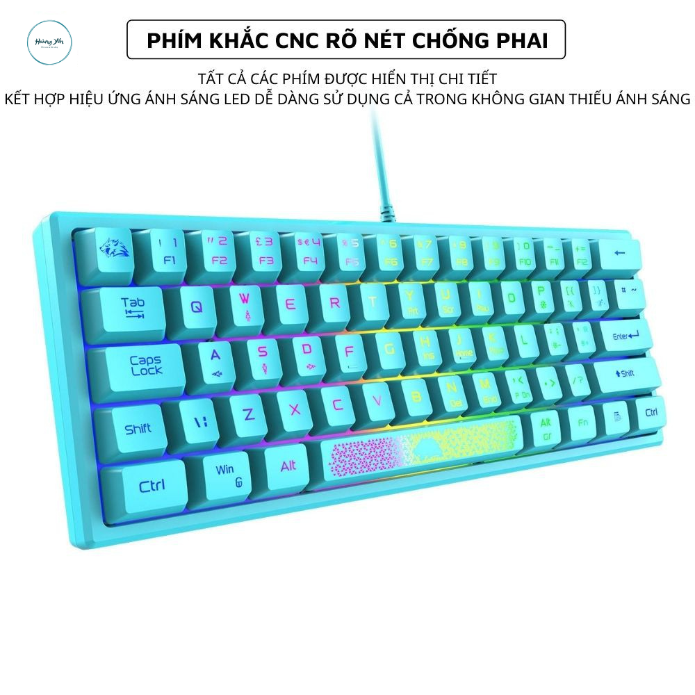 Bàn Phím Mini K61 LED RGB 10 Chế Độ Rainbow Cực Đẹp, Phím Bấm Êm, Thiết Kế Nhỏ Gọn, Dùng Cho Máy Tính, Laptop,PC