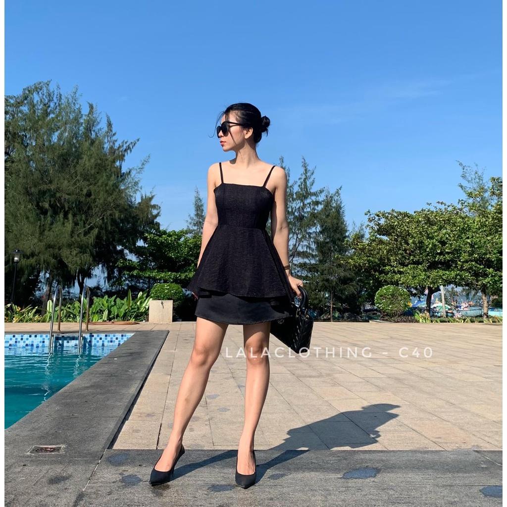 Set áo peplum 2 dây xòe chân váy chữ A LalaClothing
