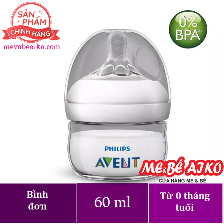 Bình sữa bằng nhựa Philips Avent không có BPA 60ml cho bé từ 0m+ - đơn (SCF039/17)