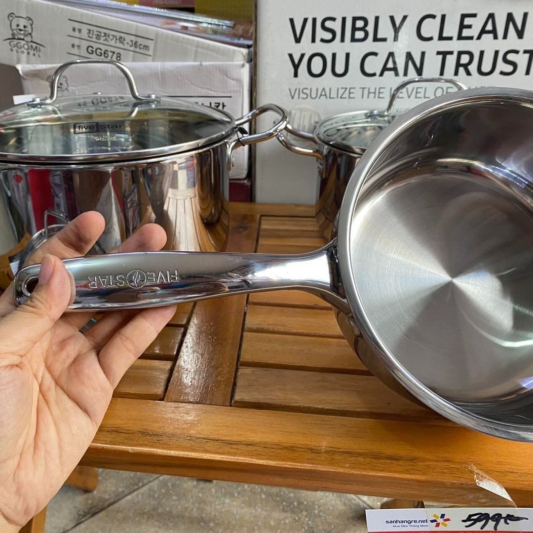 Bộ nồi inox 304 đúc liền khối Fivestar Plus FPB3002 gồm nồi 24cm, nồi 20cm và quánh 18cm