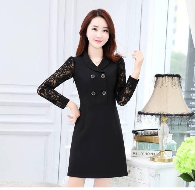 Đầm liền phối tay ren 4 cúc NL91 sale