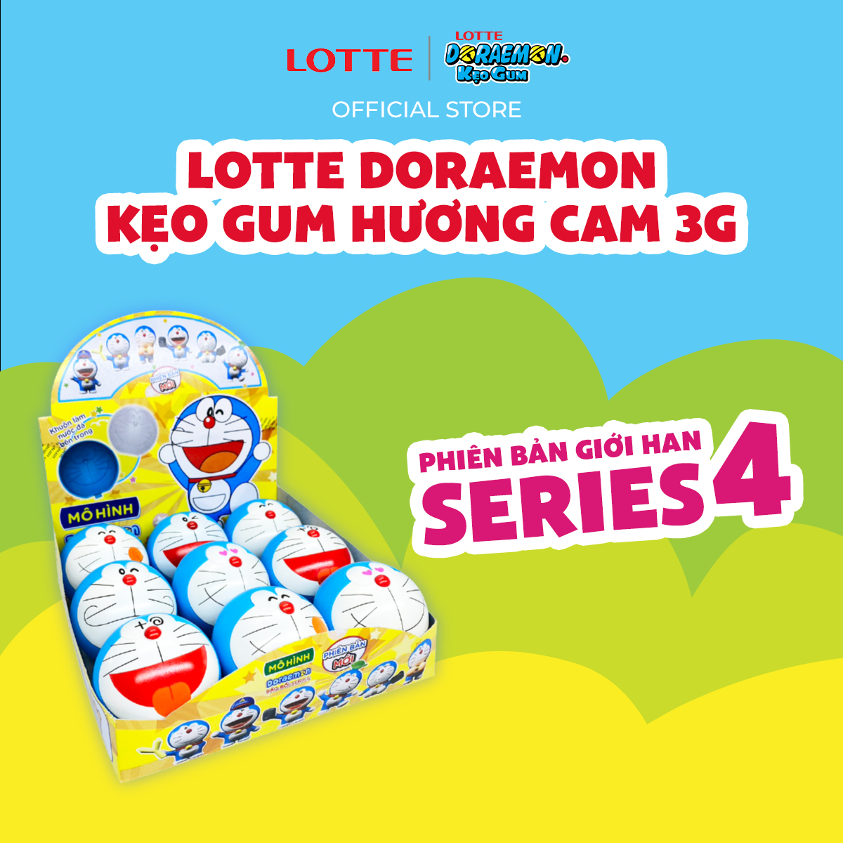 Combo 9 hộp Lotte Doraemon - Kẹo gum hương cam 3 g