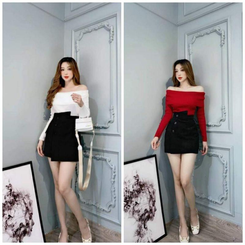 SET ÁO TRỄ VAI TAY DÀI COTTON VỚI CHÂN VÁY NÚT