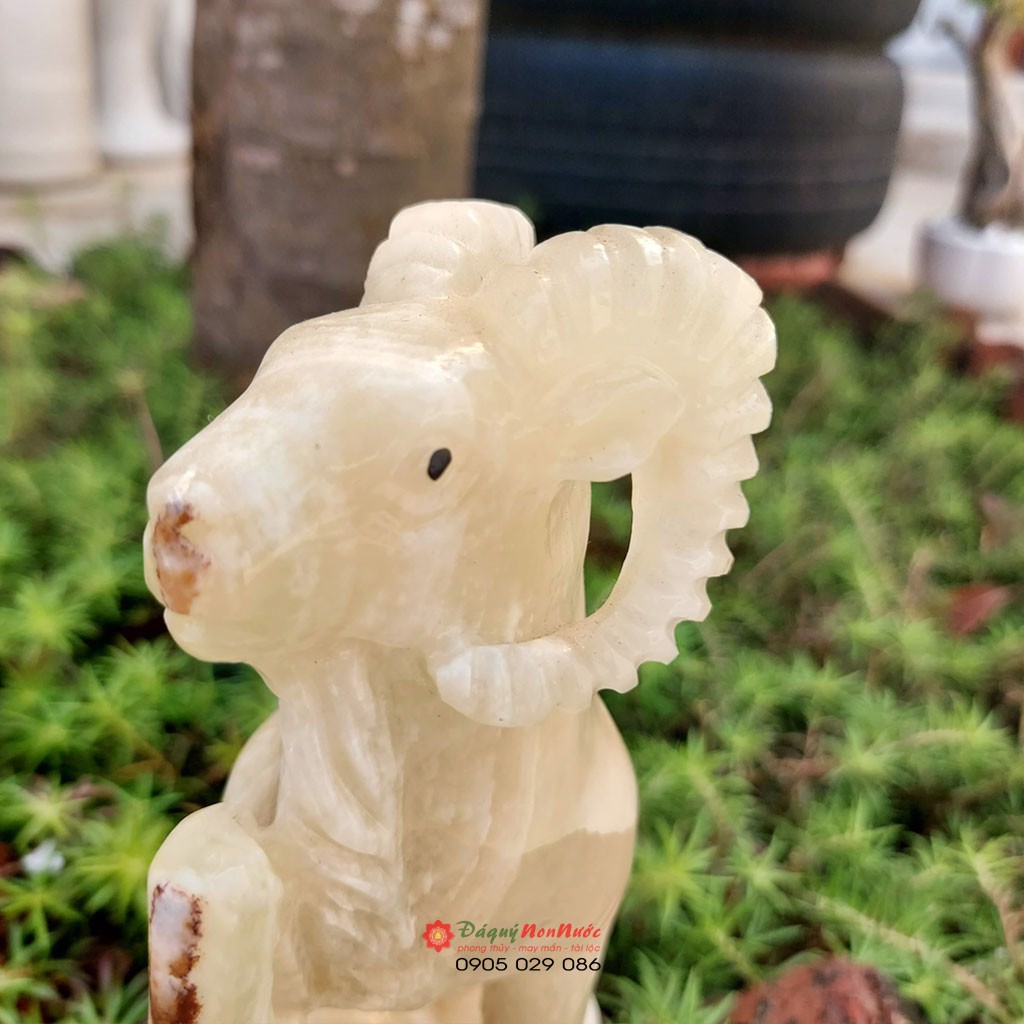 Tượng dê đồng tiền 12 con giáp phong thủy đá ngọc Pakistan 17cm đá Non Nước